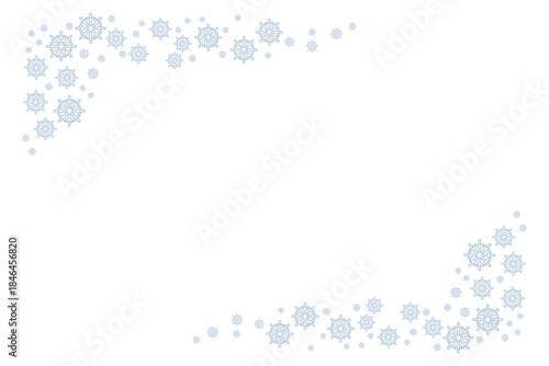Minimal winter background with delicate blue snowflakes forming a decorative frame on white, ideal for Christmas cards, holiday invitations, seasonal banners, posters, social media and festive designs