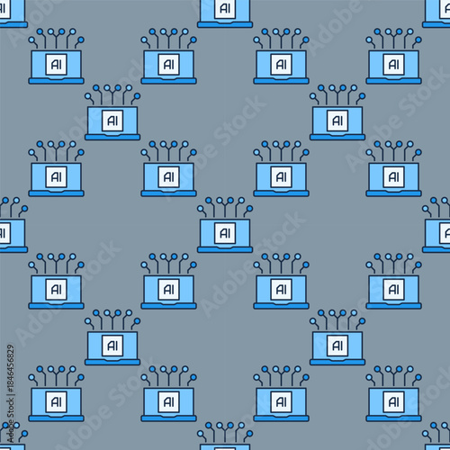 Artificial Intelligence Laptop Device vector AI Technology colored seamless pattern