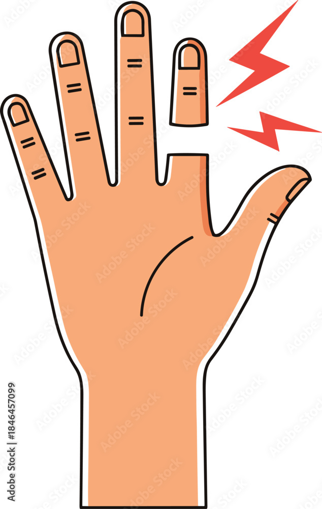 Obraz premium Human hand with injured finger showing pain signal, medical concept illustration of hand injury, finger pain, healthcare and safety awareness