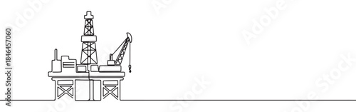 Continuous one line drawing of an oil rig. Vector illustration of offshore drilling platform isolated on white background. Minimalist industrial energy concept