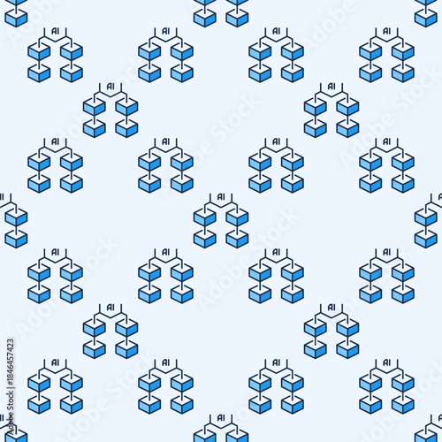 Blockchain with AI Technology vector Artificial Intelligence Block Chain colored seamless pattern