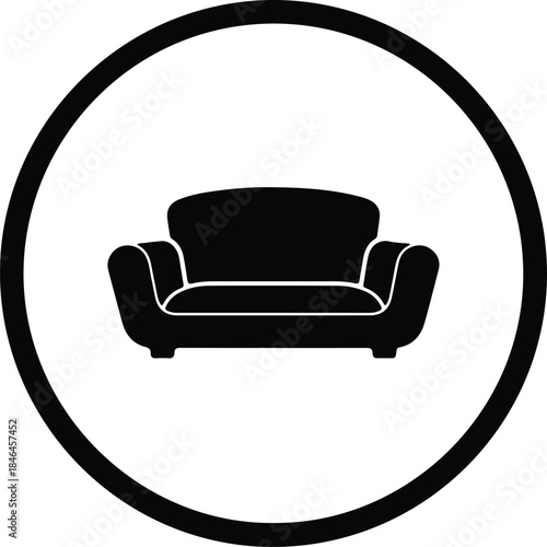 Vector comfortable lounge sofa armchair icon pictogram inside circular frame silhouette Illustration