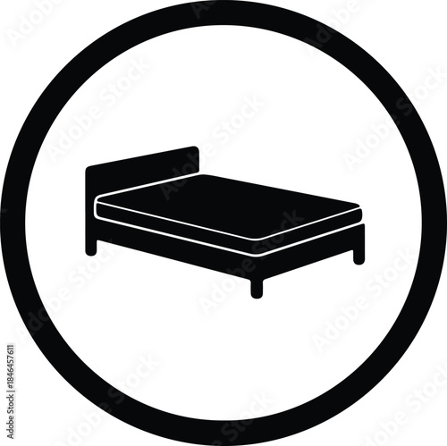 Vector simple comfortable double bed mattress furniture bedroom icon circle pictogram silhouette Illustration