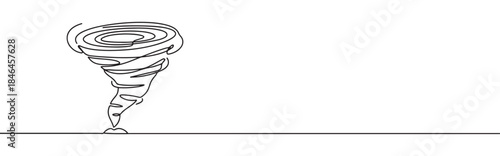 Continuous one line drawing of a tornado. Vector illustration of weather storm funnel isolated on white background. Minimalist natural disaster concept