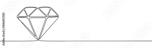 Continuous one line drawing of a diamond. Vector illustration of precious gemstone shape isolated on white background. Minimalist luxury jewelry concept