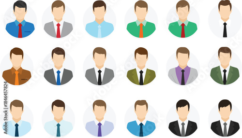 Business Men Avatar Portrait Collection in Flat Vector Style Isolated on White Background for Corporate Profiles, User Accounts, and Professional Identity Design