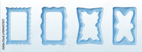 Blue Y2K wavy border frame with scallop edge and squiggly shape. 3D vector design with corrugated curves, zigzag patterns and organic wiggle elements for trendy graphic projects and retro collages.