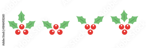 Set of four different holly berry corner and border elements for christmas and winter holiday decoration