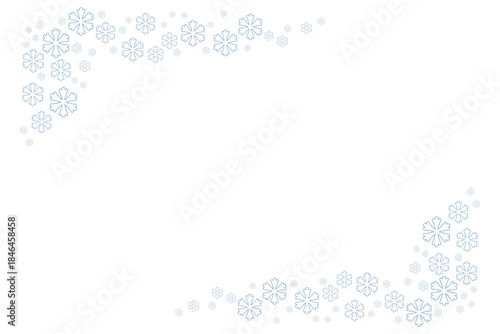Minimal winter background with delicate blue snowflakes forming a decorative frame on white, ideal for Christmas cards, holiday invitations, seasonal banners, posters, social media and festive designs