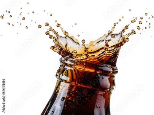Dynamic cola splash explosion captured mid-air refreshing beverage liquid burst abstract refreshment concept