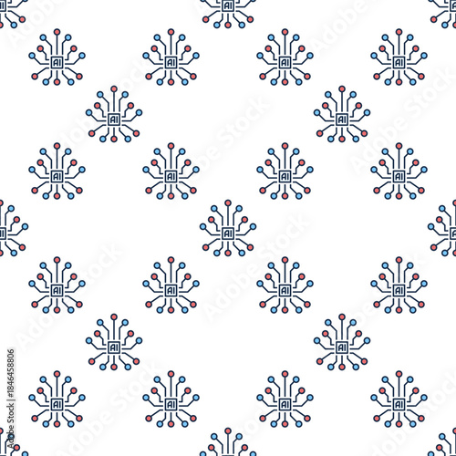 Vector Artificial Intelligence Brain AI colored seamless pattern