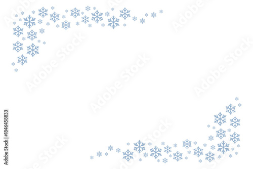 Minimal winter background with delicate blue snowflakes forming a decorative frame on white, ideal for Christmas cards, holiday invitations, seasonal banners, posters, social media and festive designs
