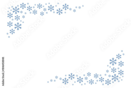 Minimal winter background with delicate blue snowflakes forming a decorative frame on white, ideal for Christmas cards, holiday invitations, seasonal banners, posters, social media and festive designs