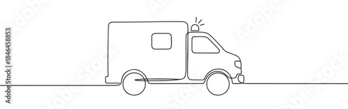 Continuous one line drawing of an ambulance. Vector illustration of medical emergency van isolated on white background. Minimalist healthcare concept
