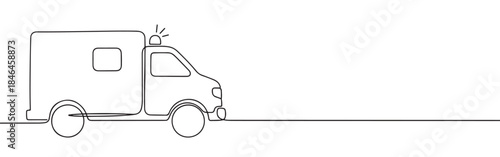 Continuous one line drawing of an ambulance. Vector illustration of medical emergency van isolated on white background. Minimalist healthcare concept