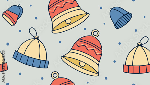 Colorful winter hats pattern isolated on transparent background