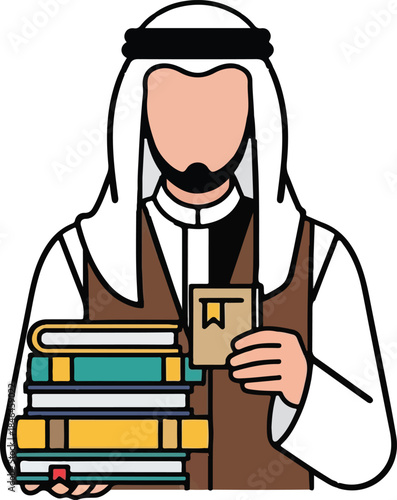 Arabian Man Holding Books Vector Illustration for Education and Knowledge
