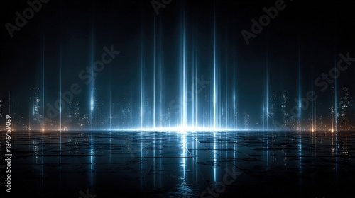 Futuristic Abstract Light Beam Projection with Dark Background and Glowing Effects