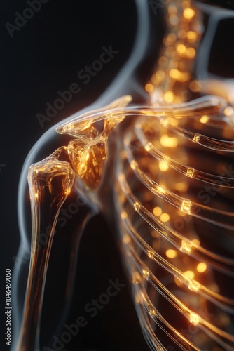 Detailed Anatomical Illustration of Human Shoulder Joint and Ribcage Structure
