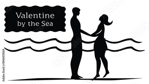 Couple holding hands on the beach with waves behind them during a romantic valentine's day