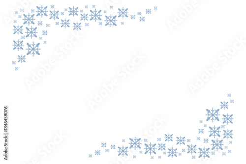 Minimal winter background with delicate blue snowflakes forming a decorative frame on white, ideal for Christmas cards, holiday invitations, seasonal banners, posters, social media and festive designs