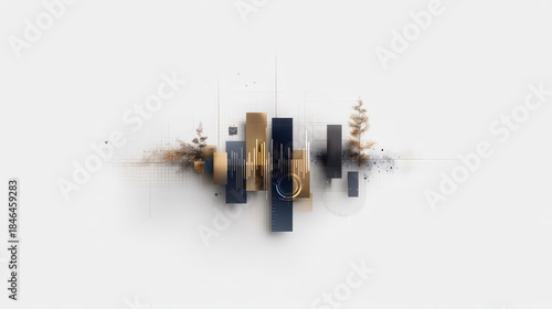 Abstract Geometric Composition with Natural Elements and Modern Design Aesthetics