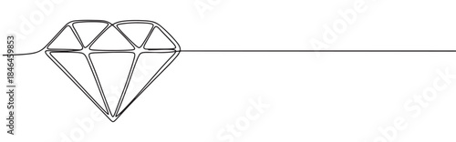 Continuous one line drawing of a diamond. Vector illustration of precious gemstone shape isolated on white background. Minimalist luxury jewelry concept