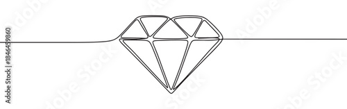 Continuous one line drawing of a diamond. Vector illustration of precious gemstone shape isolated on white background. Minimalist luxury jewelry concept