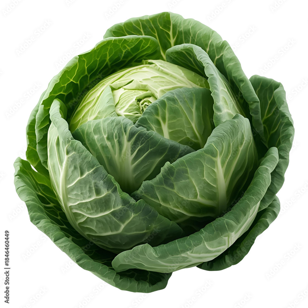 Fototapeta premium Fresh Cabbage: A close-up shot captures the vibrant green of a fresh, organically grown cabbage head, a testament to nature's bounty and culinary delight.
