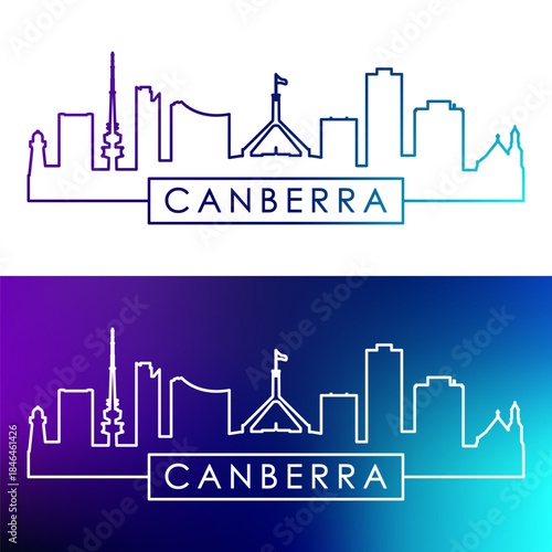 Canberra skyline. Colorful linear style. Single line. Editable vector file.