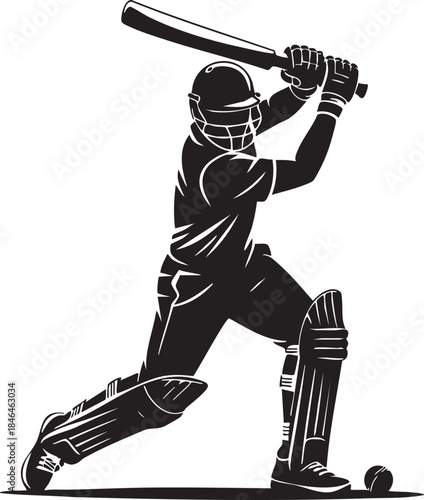 Cricketer with bat hitting ball silhouette icons
