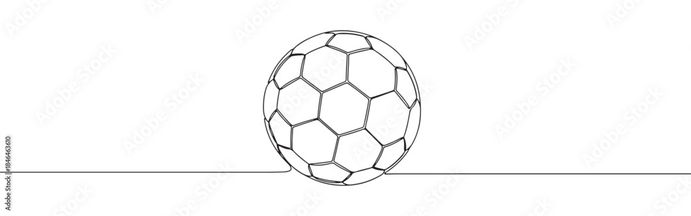 Obraz premium Continuous one line drawing of a soccer ball. Vector illustration of classic football sports equipment isolated on white background. Minimalist game concept