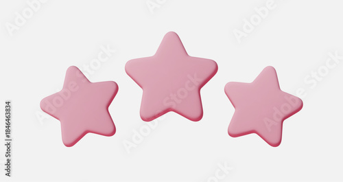 3D pink star icon isolated on white background for rating and review design. Pink star elements show five star rating, quality and feedback, ideal for apps, games, UI, customer reviews and reward