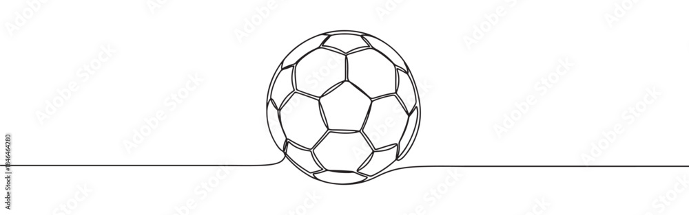 Fototapeta premium Continuous one line drawing of a soccer ball. Vector illustration of classic football sports equipment isolated on white background. Minimalist game concept