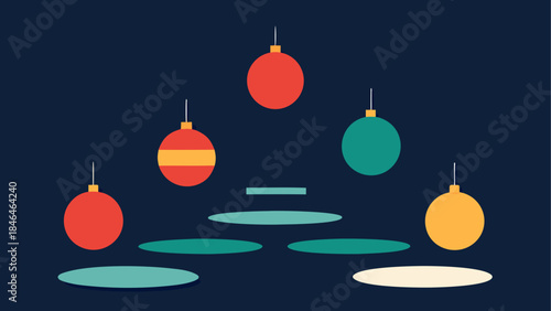Colorful christmas ornaments isolated on transparent background
