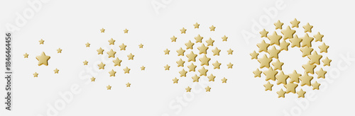 Gold star frame on background, gold star frame made of golden 3D stars forming a circular border. Festive gold star frame for awards, reviews, badges, celebrations and decorative design.