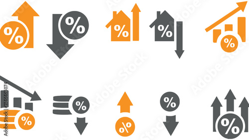 Business icons show growth and decline
