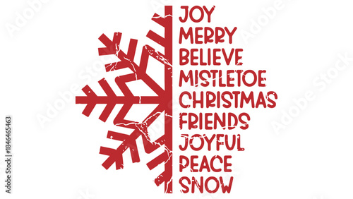Vibrant Christmas snowflake with joyful holiday words on white