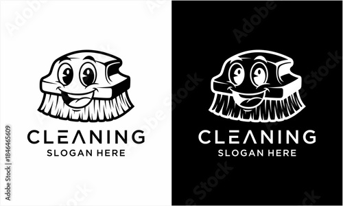 Happy Cleaning Brush Cartoon Mascot Logo Design.