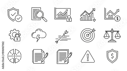 Collection of Business and Finance Icons with Security and Growth Themes.