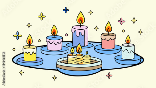 Colorful candles on transparent background