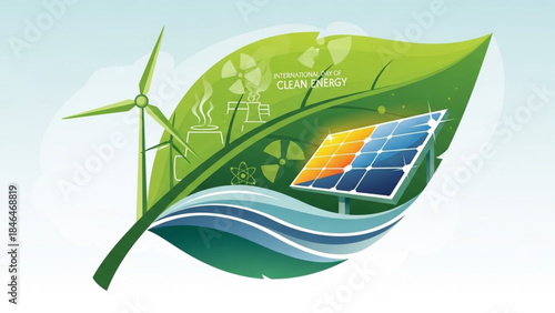Eco Friendly Clean Energy Day Poster Design with Wind and Solar Power