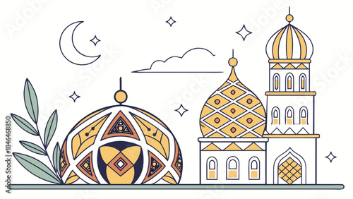 Illustrative mosque and globe isolated on transparent background