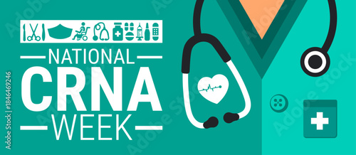 Certified Registered Nurse Anesthetists Week CRNA Week background, banner, card or poster design template is observed every year during January, to raise awareness about the mission. Vector