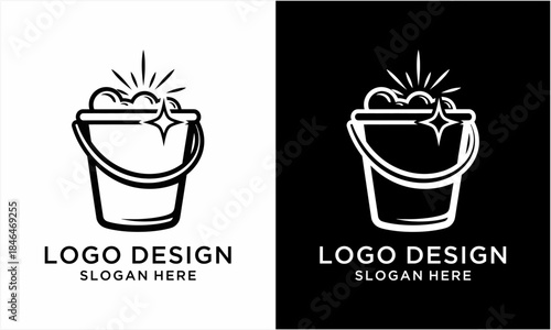 Cleaning bucket with soap suds and sparkling clean effect.