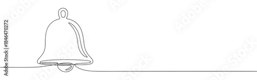 Continuous one line drawing of a bell. Vector illustration of ringing notification symbol isolated on white background. Minimalist Christmas concept