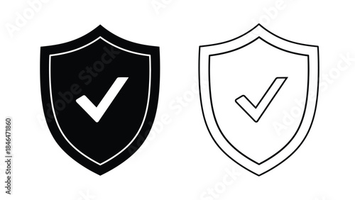 Two shield icons with checkmarks one solid black and one outline