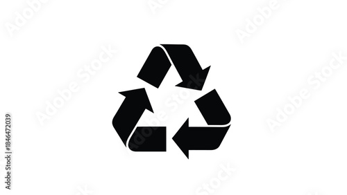 A black recycling symbol with three chasing arrows on a white background