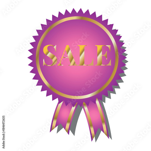Coupon sticker with the text Sale. Patterned pattern with ribbons and gilding on a transparent background.