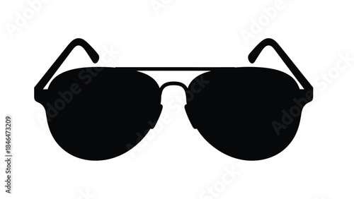 A black and white silhouette illustration of a pair of aviator sunglasses